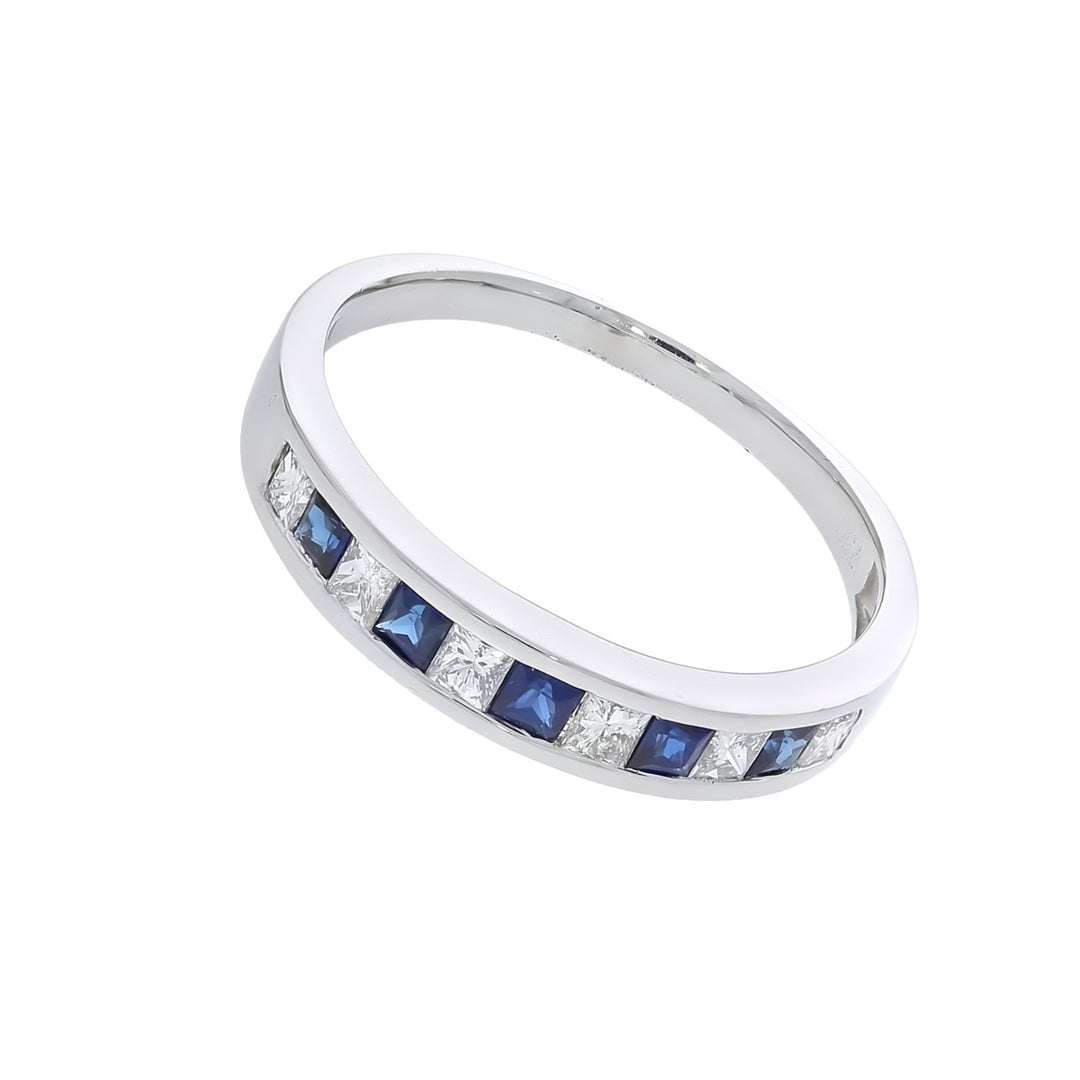 Sapphire Diamond Band 18K White Gold