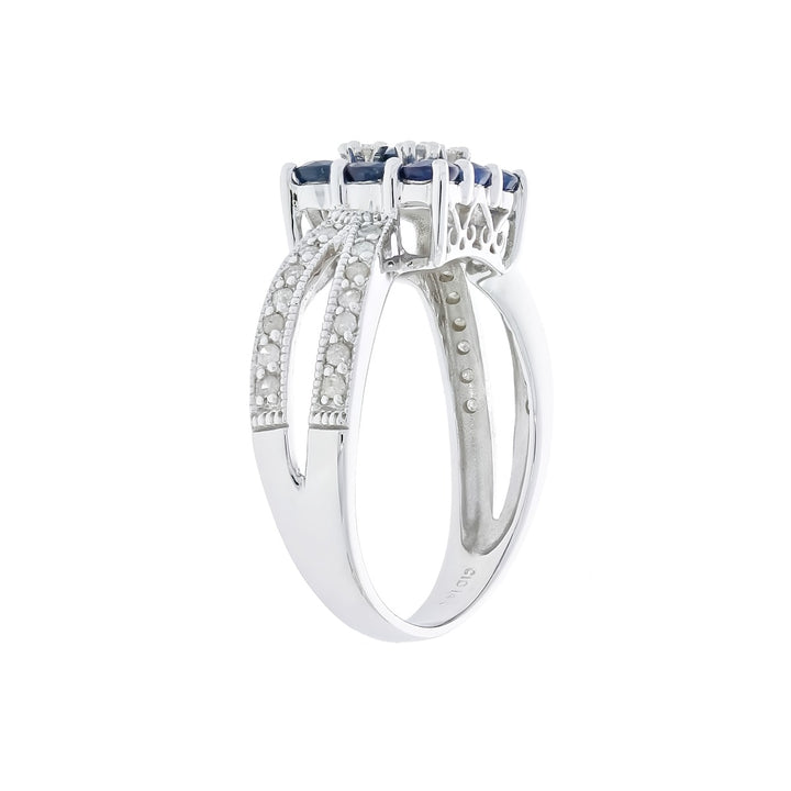 Sapphire Cluster Diamond RIng 14K White Gold 1.17 CTW