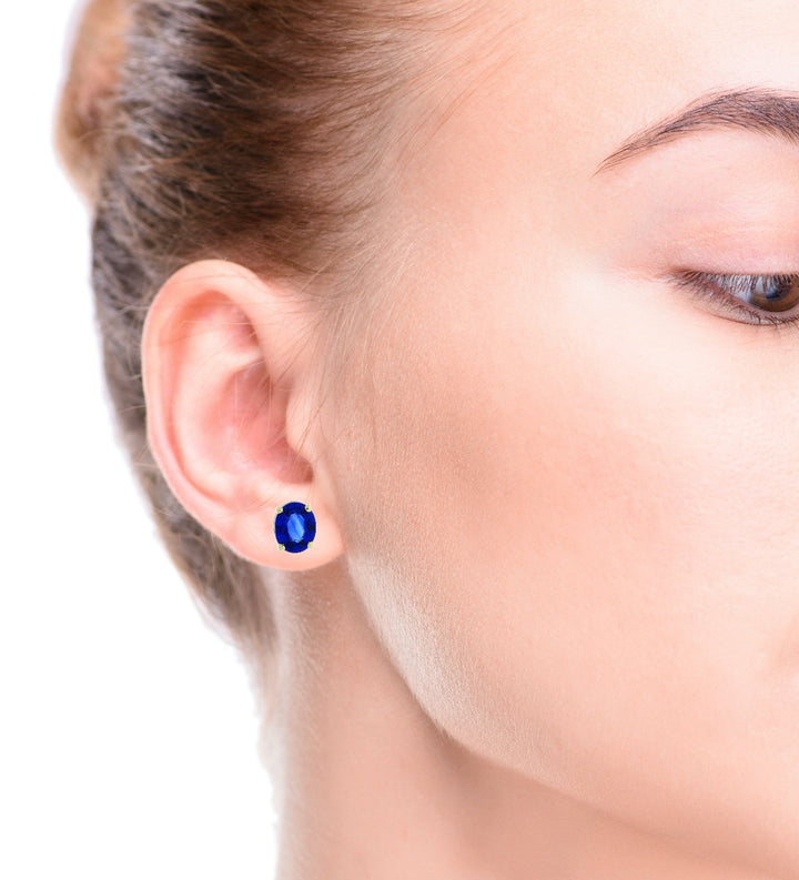 Oval Sapphire Stud Earrings 14K Yellow Gold .84 CTW