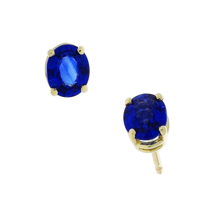 Oval Sapphire Stud Earrings 14K Yellow Gold .84 CTW