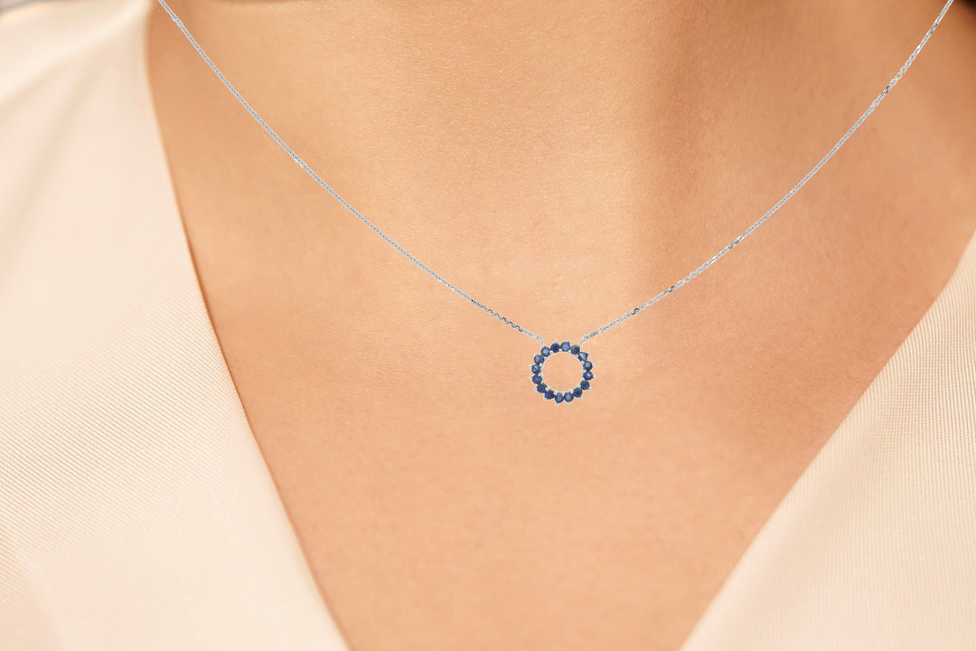 Sapphire Circle Necklace 14K White Gold .32CTW