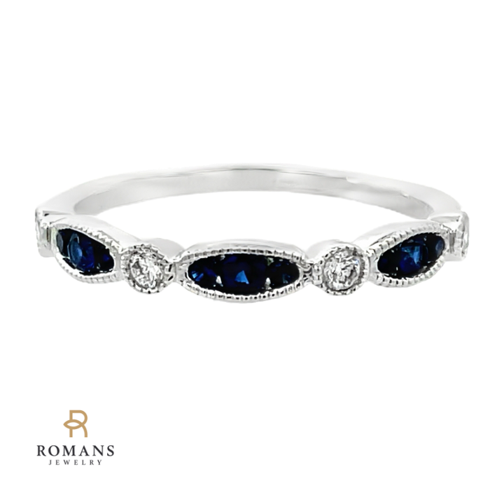 Sapphire Diamond Milgrain Band 14K White Gold