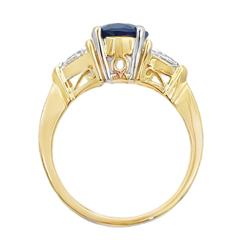 Blue Sapphire Trillion Diamond Accent 18K Yellow Gold Ring