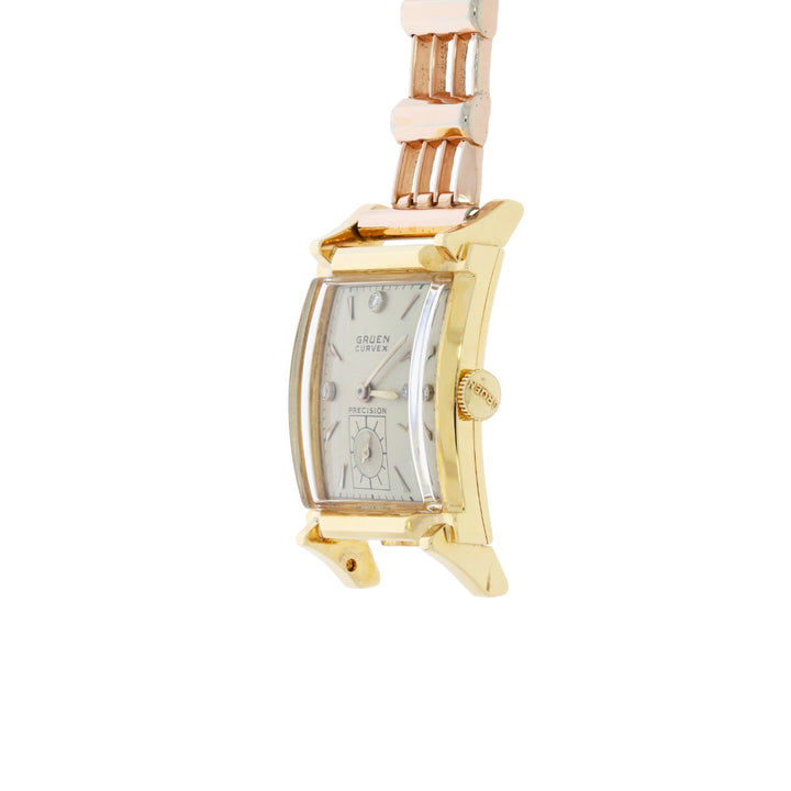 Gruen Curvex Vintage Diamond Dial 14K Yellow Gold 17Jewels Watch