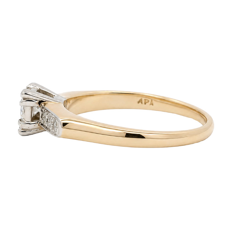 Vintage Round Natural Diamond Engagement Ring 14K Two Tone 1950s