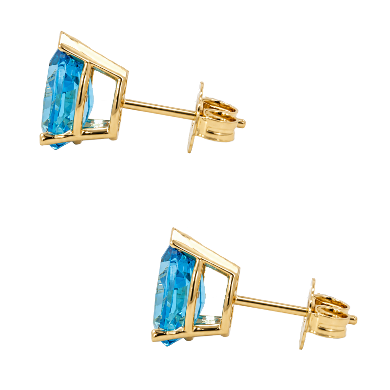 Swiss Blue Topaz Stud Earrings 2CTW Pear Cut 14K Yellow Gold