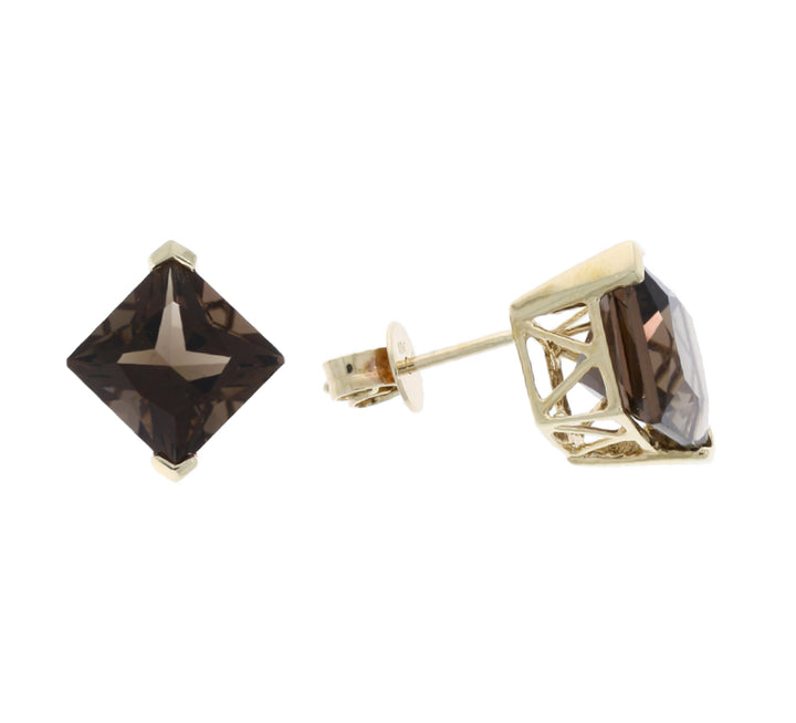 Smoky Quartz Stud Earrings 10K Yellow Gold 5.20CTW