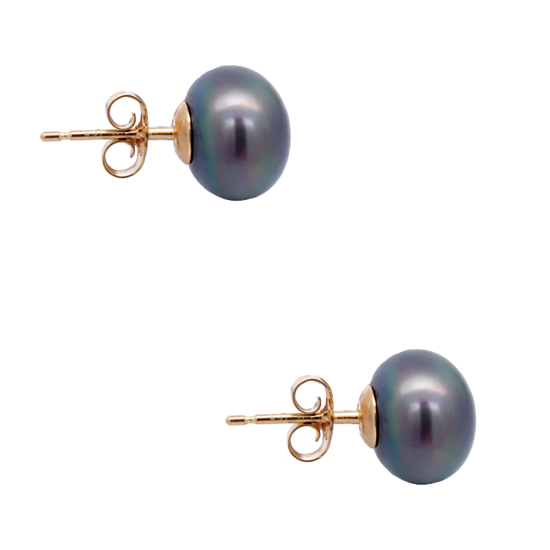 Tahitian Pearl Stud Earrings 14K Yellow Gold