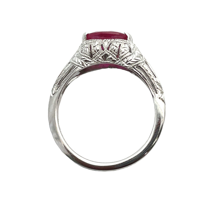 Vintage Oval Ruby Ring 18K White Gold 1.08 CT