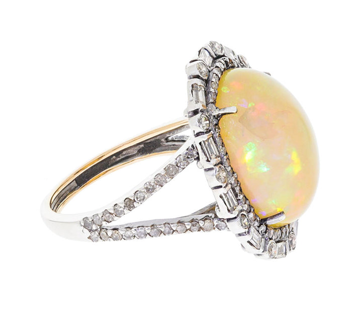 Opal Diamond Ring Sterling Silver 12.50 CT