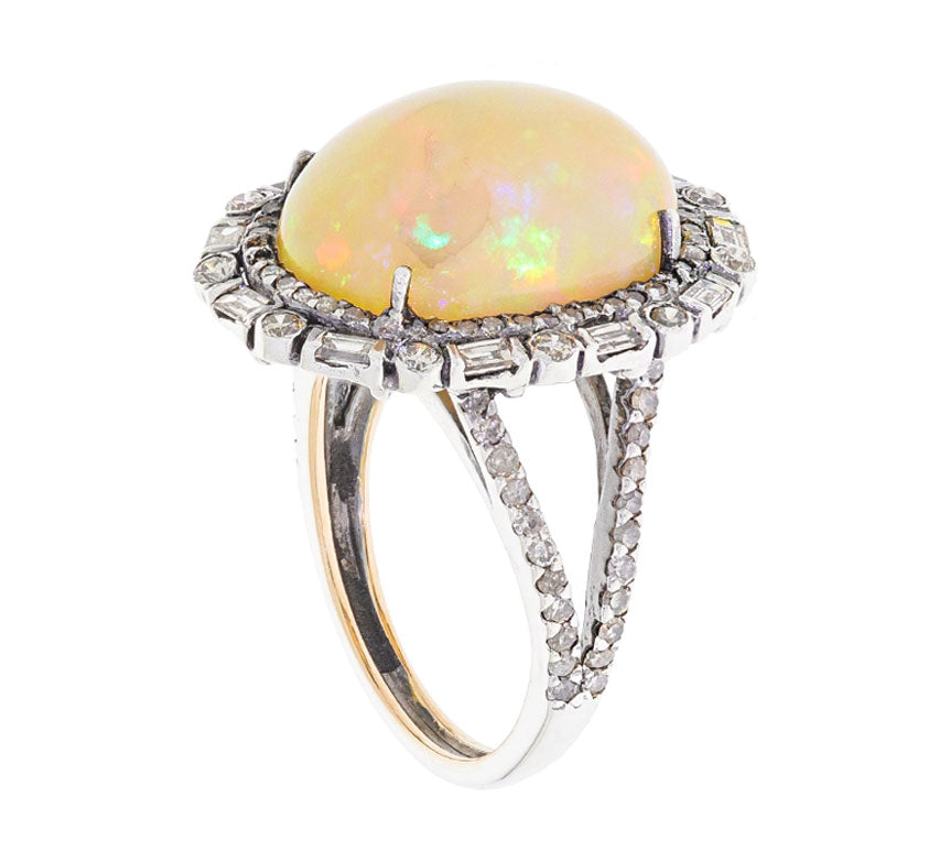Opal Diamond Ring Sterling Silver 12.50 CT