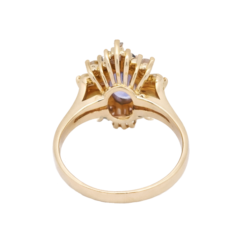 Tanzanite Diamond Star Halo Ring 14K Yellow Gold 1.66CT