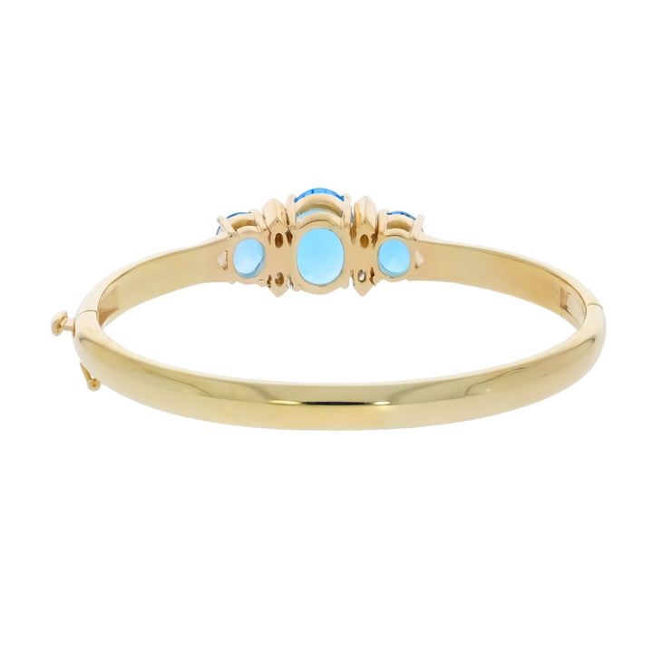 Swiss Blue Topaz Diamond Bangle Bracelet 14K Yellow Gold