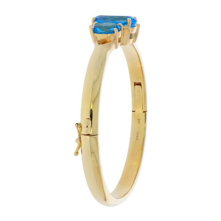 Swiss Blue Topaz Diamond Bangle Bracelet 14K Yellow Gold