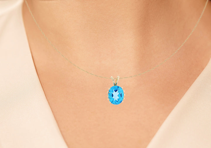 Swiss Blue Topaz Pendant 14K Yellow Gold 5.62CTW