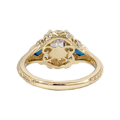 Emerald Cut 1.32CT Lab Diamond Halo Ring with Sapphire Accents 14K Yellow Gold