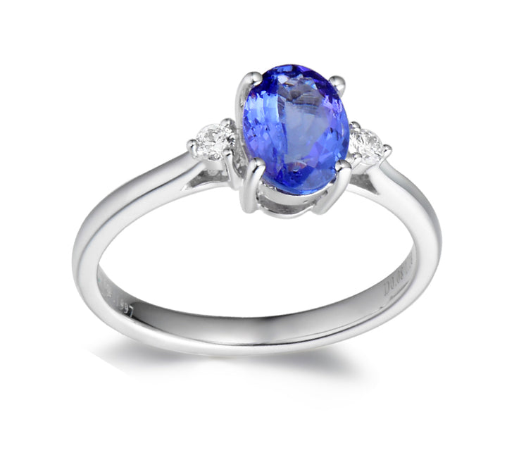 Tanzanite Diamond Three Stone Ring 14K White Gold 1.25 CT