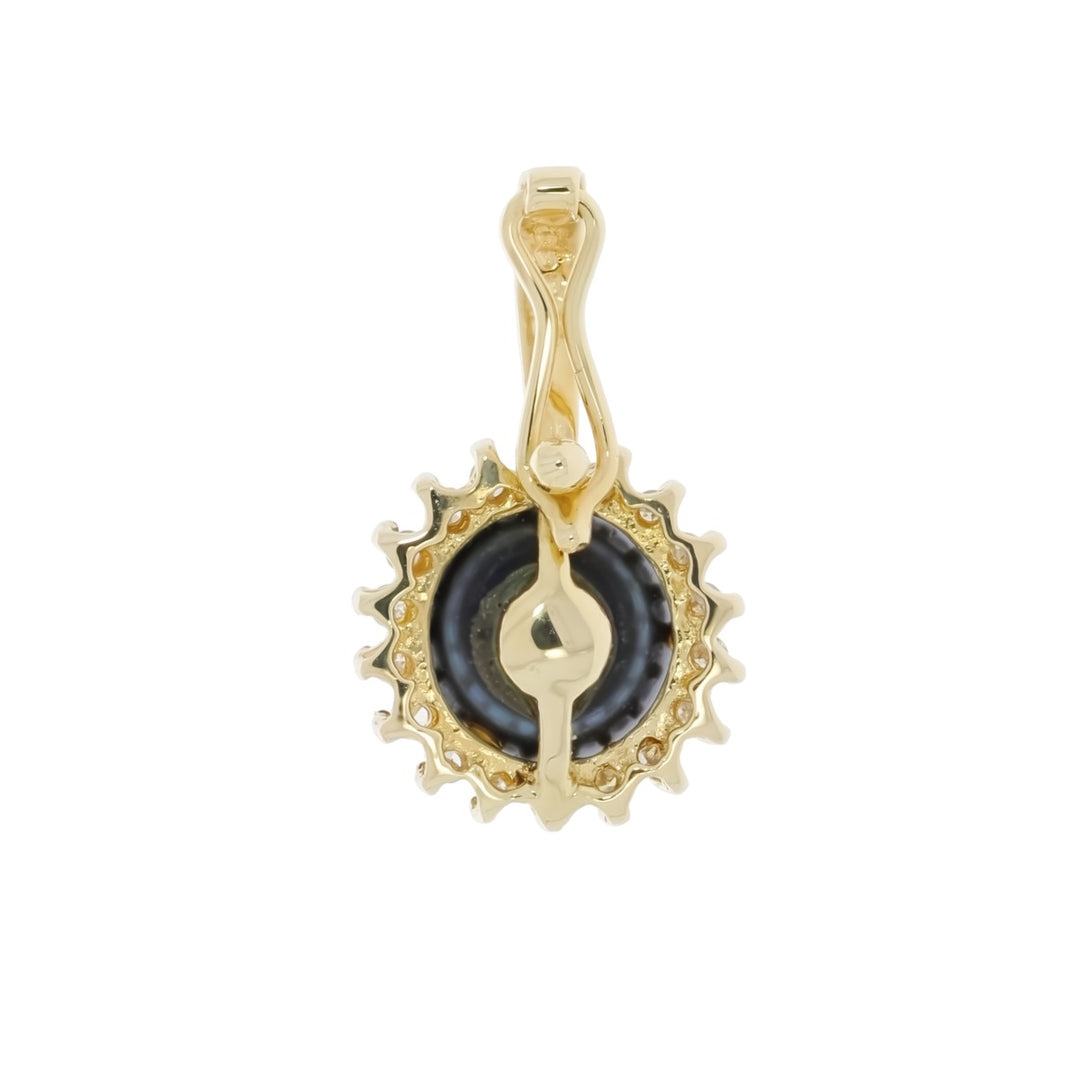 Tahitian Pearl Diamond Halo Pendant 14K Yellow Gold