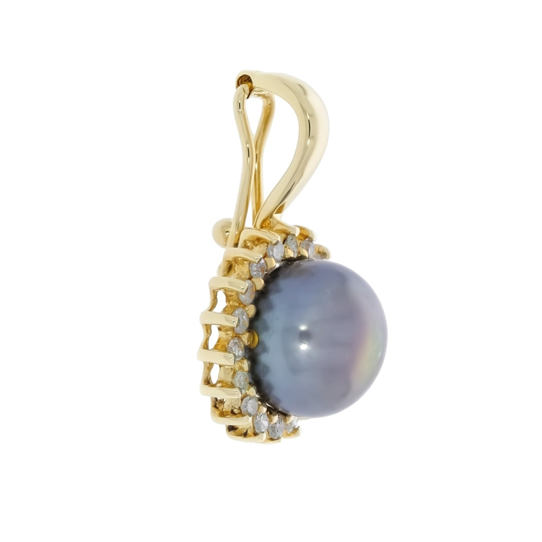 Tahitian Pearl Diamond Halo Pendant 14K Yellow Gold