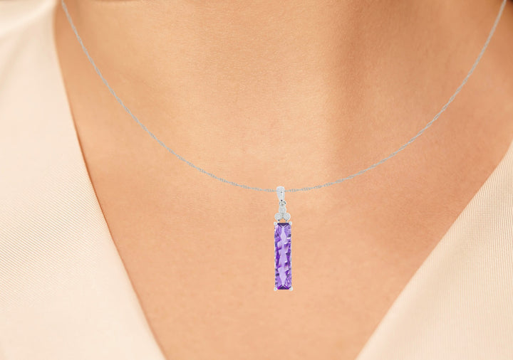 Amethyst Diamond Pendant 14K White Gold 2.83CT