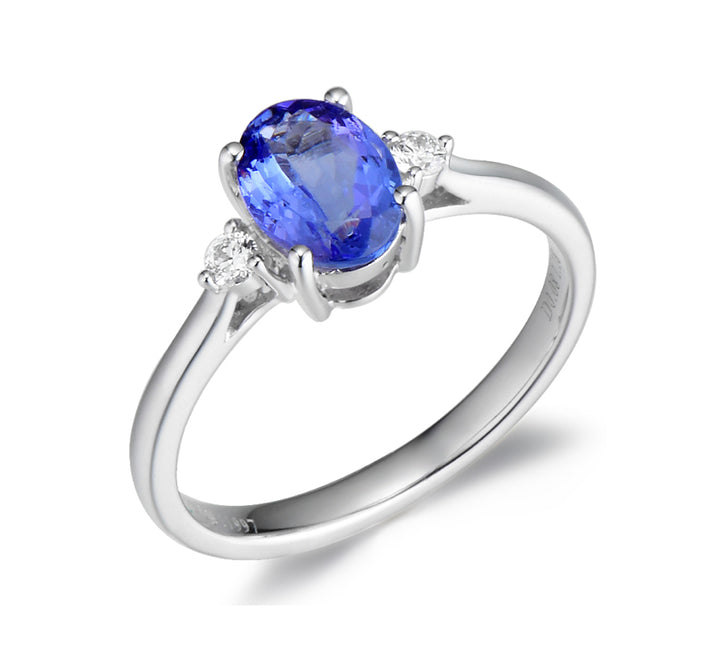 Tanzanite Diamond Three Stone Ring 14K White Gold 1.25 CT