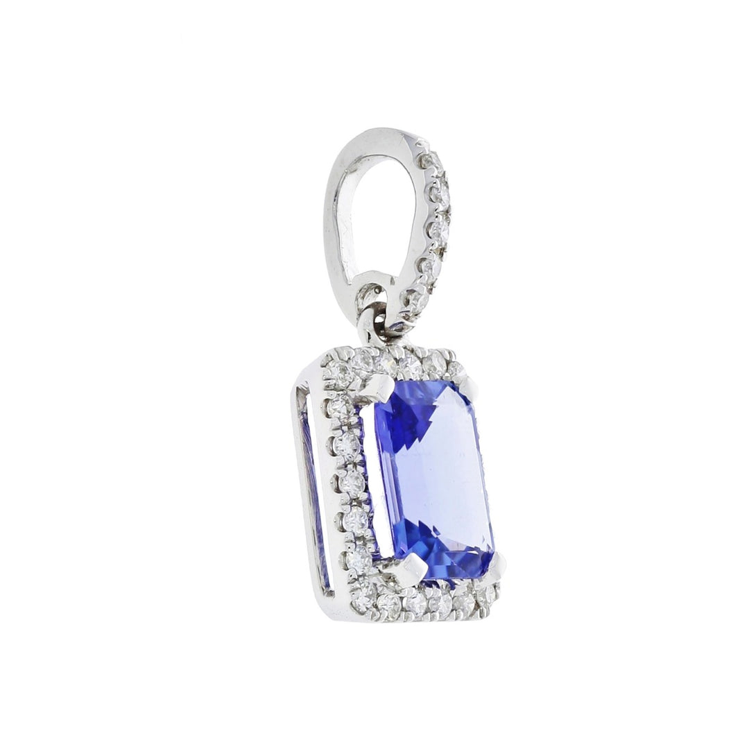 Tanzanite Diamond Halo Pendant 14K White Gold .98CT