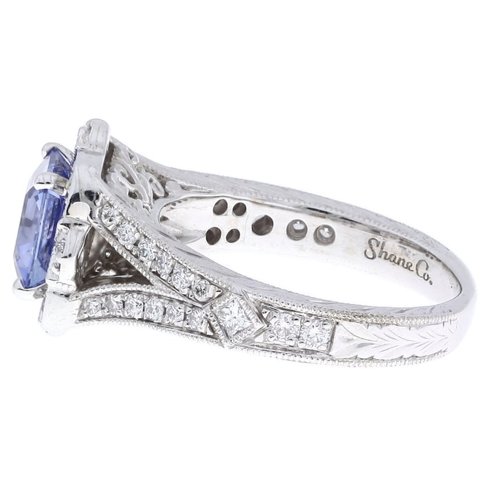 Sapphire Diamond Retro Style Asscher Cut Ring 14K White Gold 2CT