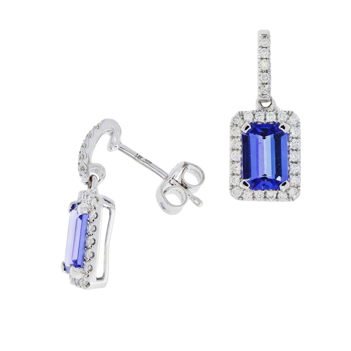 Tanzanite Diamond Halo Earrings 14K White Gold