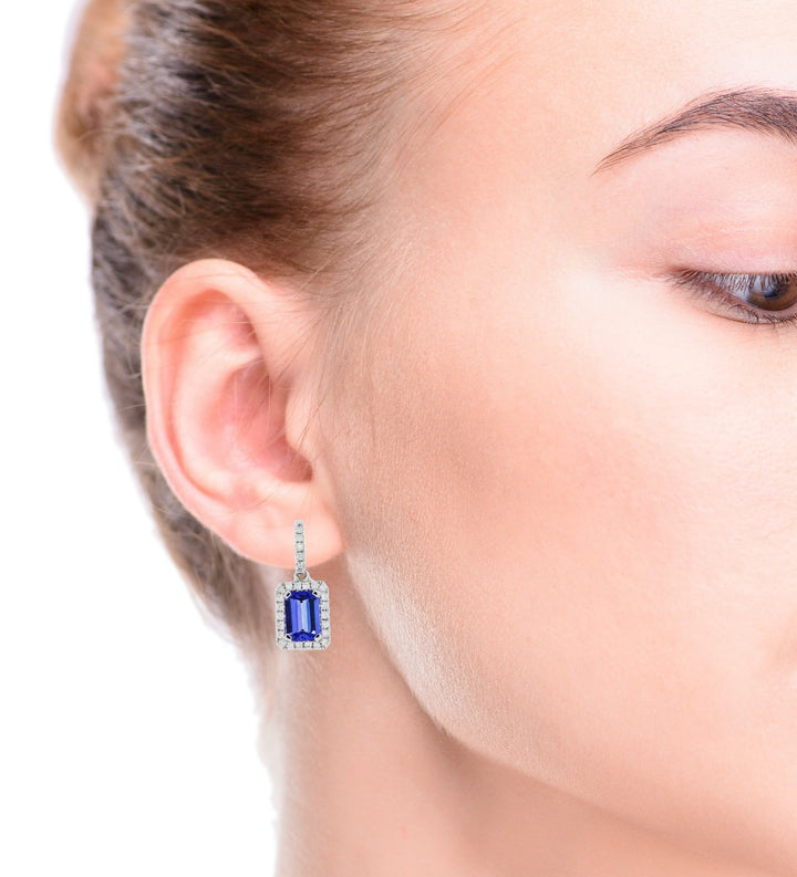 Tanzanite Diamond Halo Earrings 14K White Gold