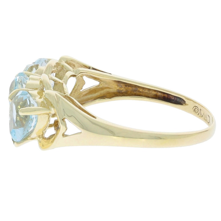 Aquamarine Three Stone Heart Ring 10K Yellow Gold 1.65CTW