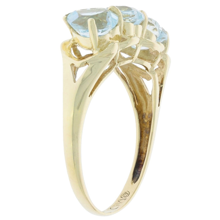 Aquamarine Three Stone Heart Ring 10K Yellow Gold 1.65CTW