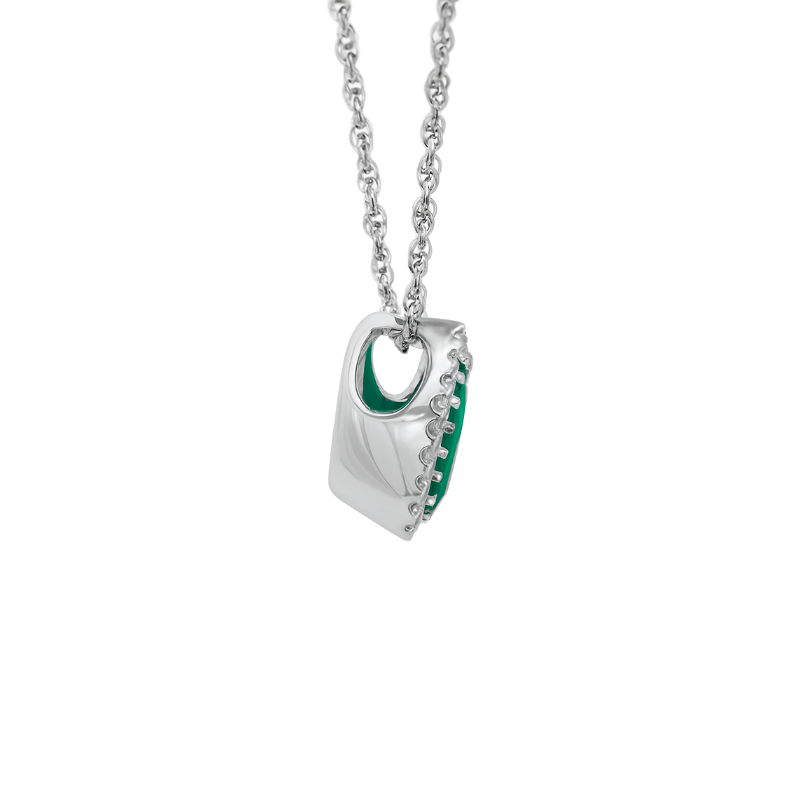 Classic Pear Emerald Diamond Halo Pendant 14K White Gold .58CT