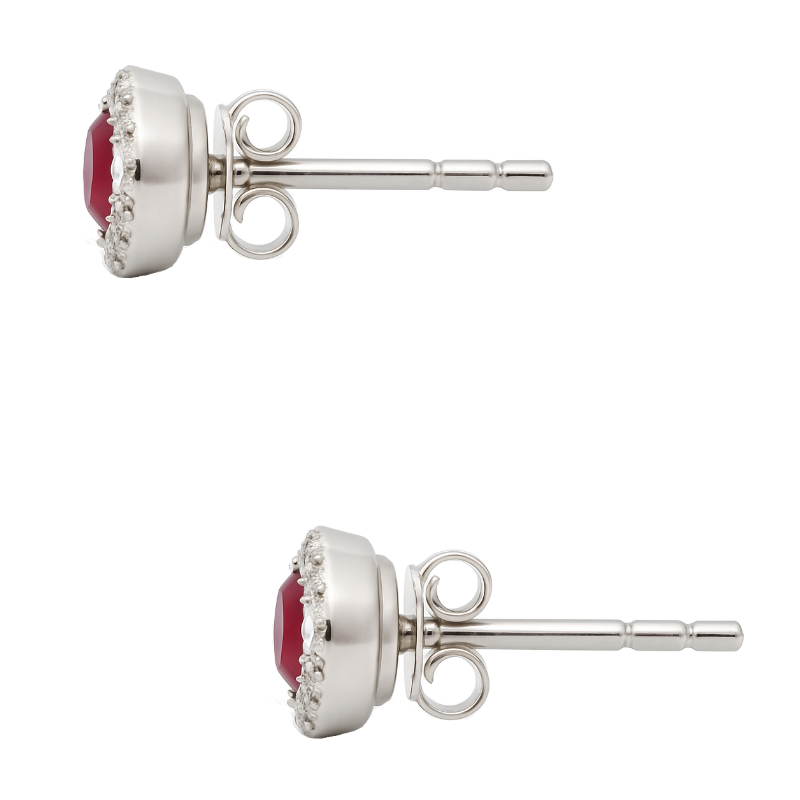 Petite Ruby Diamond Halo Studs 14K White Gold .63CTW