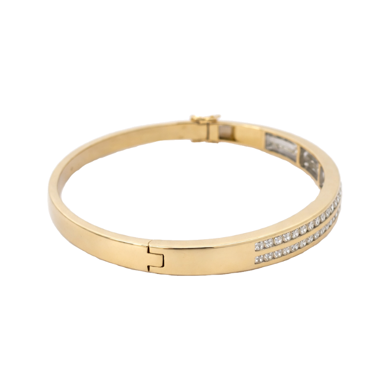 Diamond Channel Set Bangle Bracelet 18K Yellow Gold 1.44CTW