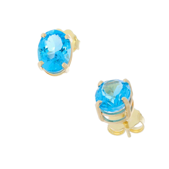 Swiss Blue Topaz Stud Earrings 14K Yellow Gold 2.68CTW