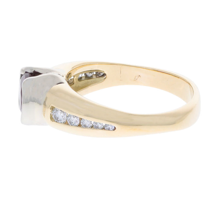 Rubellite Tourmaline Diamond Semi Bezel Ring 18K Two Tone 1.19 CT
