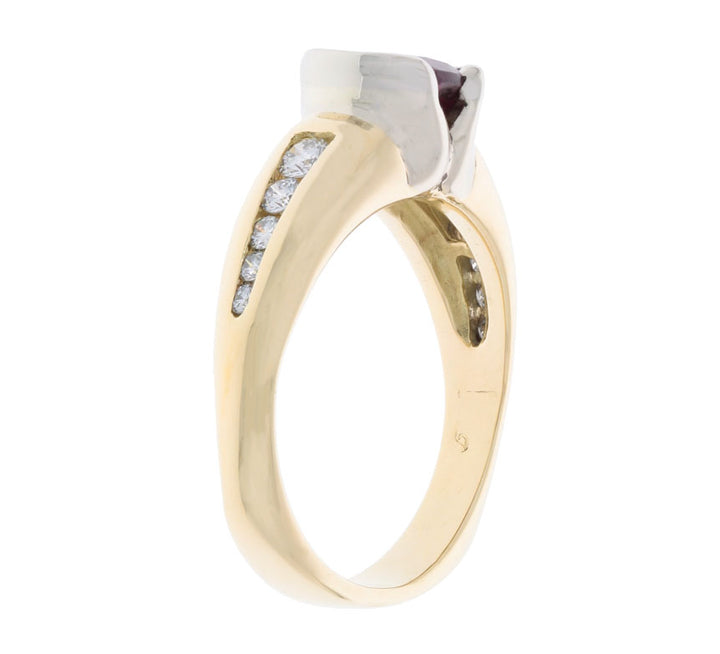 Rubellite Tourmaline Diamond Semi Bezel Ring 18K Two Tone 1.19 CT