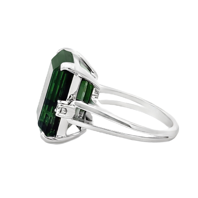 Green Tourmaline Diamond Ring 14K White Gold 10.53CT