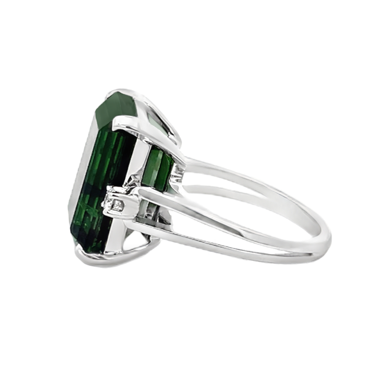 Green Tourmaline Diamond Ring 14K White Gold 10.53CT