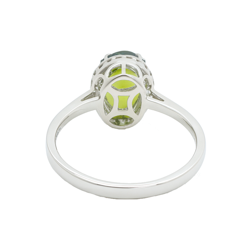 Classic Peridot Diamond Halo Cocktail Ring 14K White Gold 1.35CT