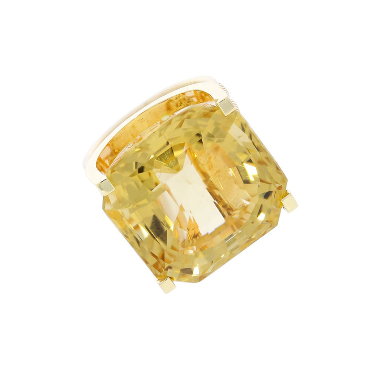 30ct Citrine Emerald Cut Ring 14K Yellow Gold