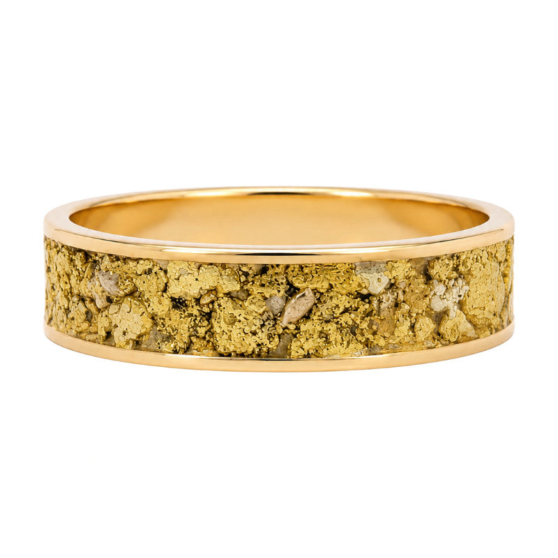Gold Nugget Inlay 6MM Band 14K Yellow Gold