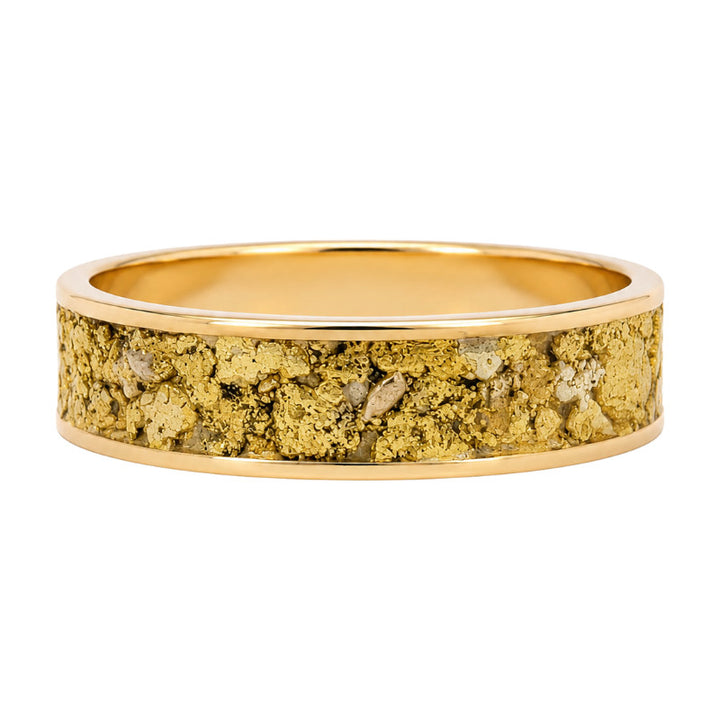 Gold Nugget Inlay 6MM Band 14K Yellow Gold