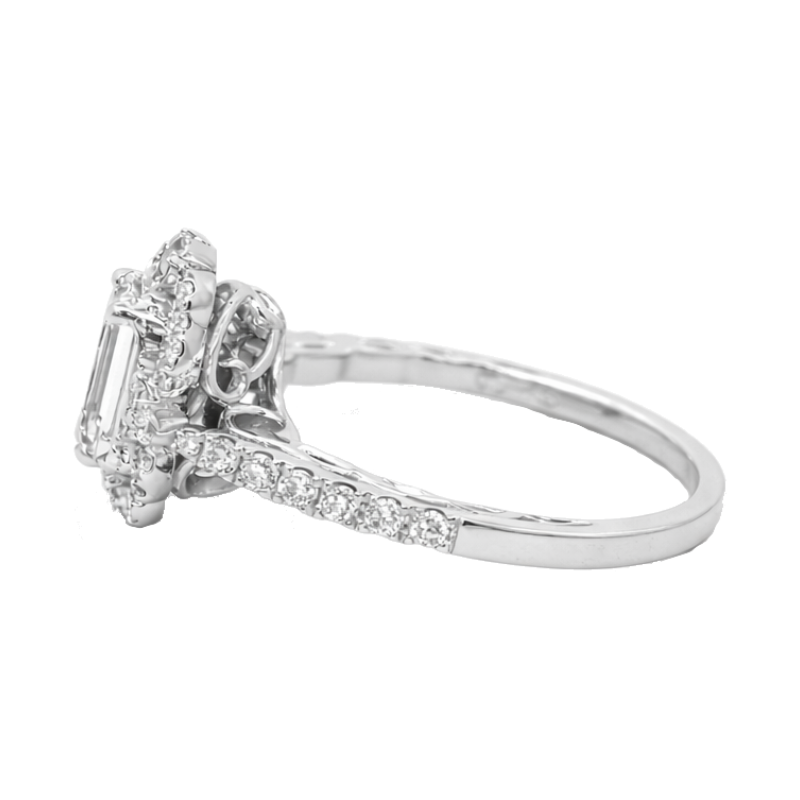 Emerald-Cut Lab Diamond Halo Engagement Ring 14K White Gold 1.04CT