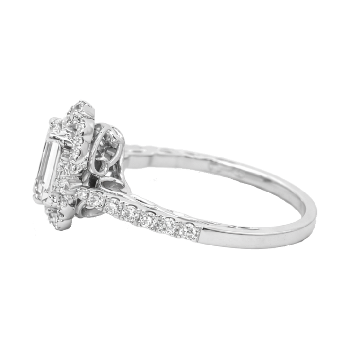 Emerald-Cut Lab Diamond Halo Engagement Ring 14K White Gold 1.04CT
