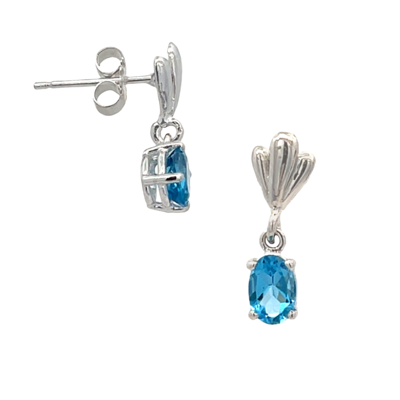 Blue Topaz Dangle Earrings 14K White Gold 1.02CTW