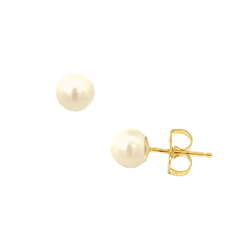 Cultured Pearl Stud Earrings 14K Yellow Gold