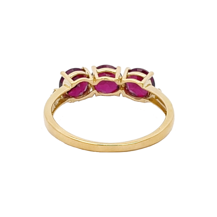 Rhodolite Garnet 3 Stone Ring 10K Yellow Gold 1.81CTW