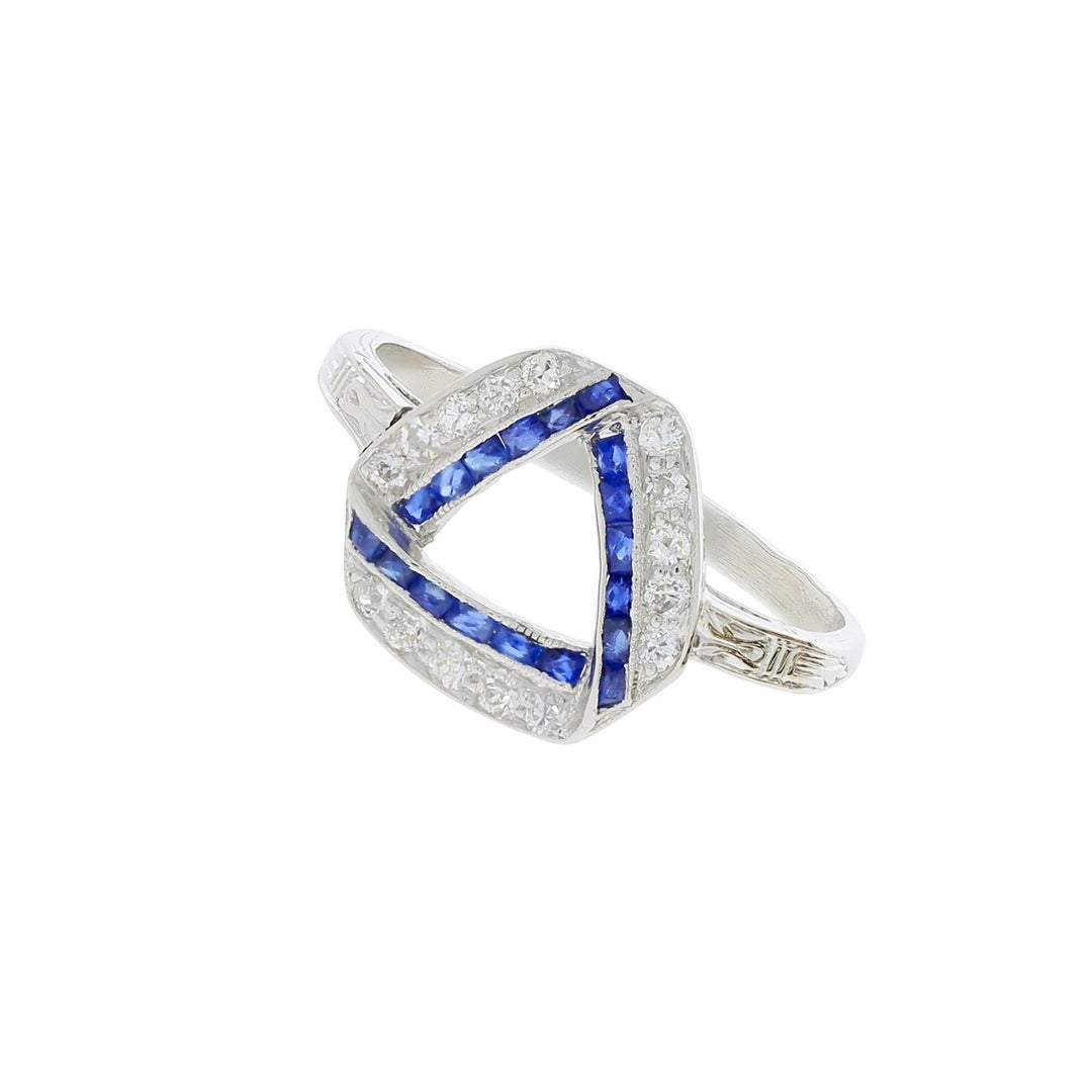 Vintage Triangle Diamond Sapphire Ring Platinum .33 CTW