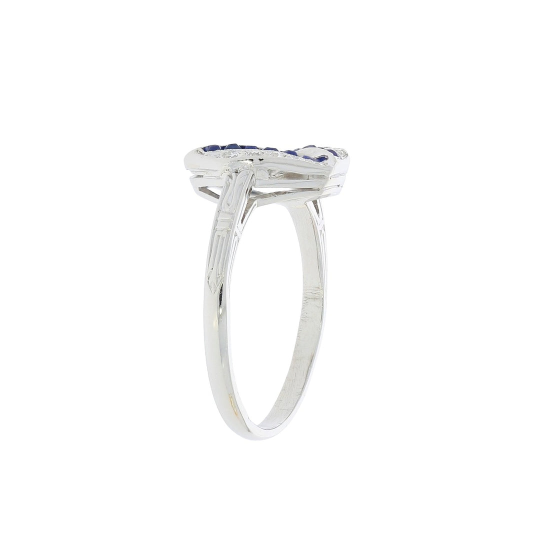 Vintage Triangle Diamond Sapphire Ring Platinum .33 CTW
